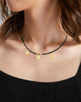14k gold moon-Sun-start  with 2mm black spinel necklace