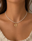 ALL LETTERS   14k gold Letter with clear  string size 39cm necklace