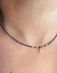 14k gold star  and 2mm beads and 2mm multicoloured beads   necklace