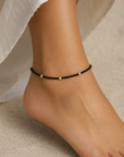 14k gold 3mm glitter beads with 2mm black spinel ankle bracelet 25cm
