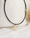 14k gold   pendant with 2mm spinel black beads necklace SP-00S