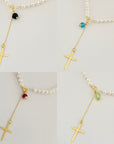 14k gold 6cm long pendant with 4mm freshwater pearls high quality 39cm necklace