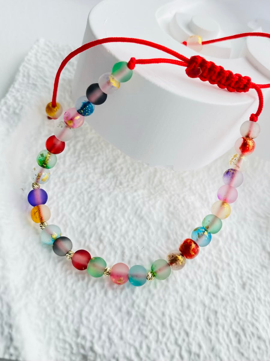 14k gold 2mm beads and different multicoloured beads faced bracelet