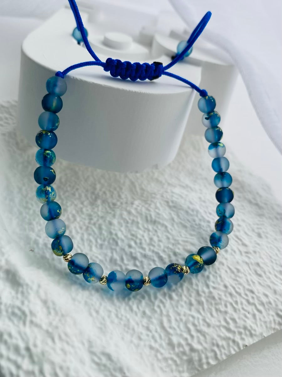 14k gold 2mm beads and different multicoloured beads faced bracelet